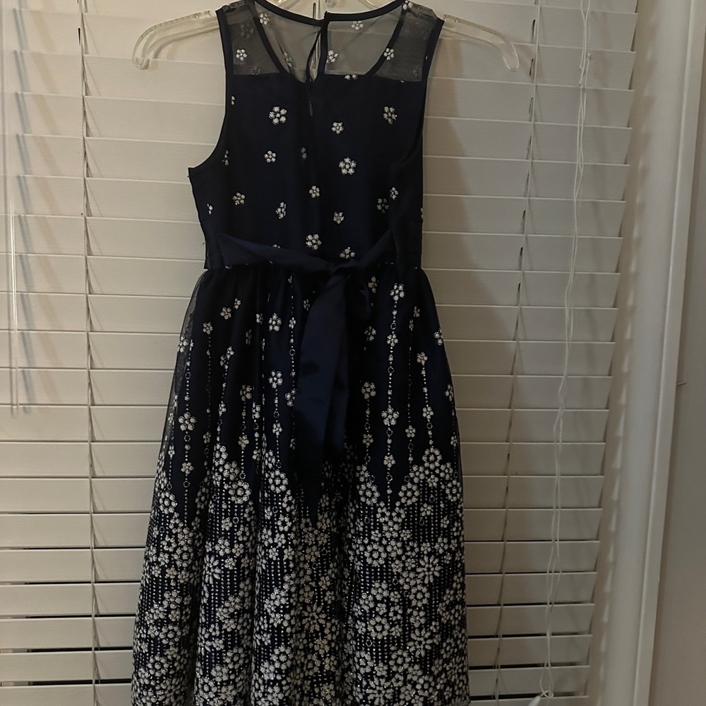 Love Navy Blue and White Floral Kids Dress
